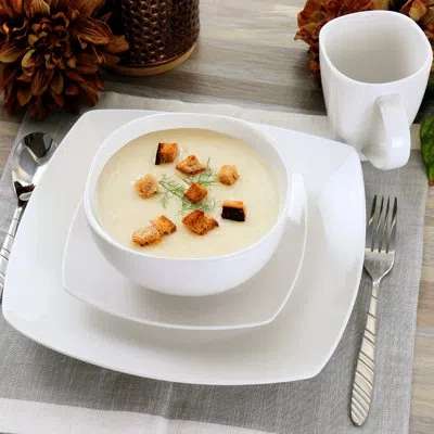 Gibson Elite Soho Lounge 16 Piece Stoneware Dinnerware Set In Red In White