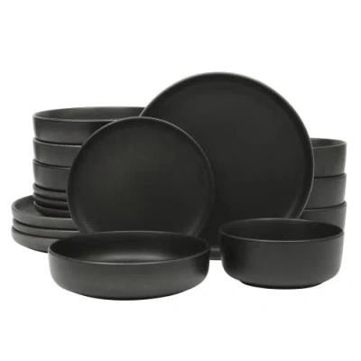 Gibson Elite Soho Lounge Pasco 16-piece Reactive Glaze Stoneware Dinnerware Set In Black