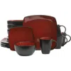 Gibson Elite Soho Lounge Square Stoneware Dinnerware Set In Red