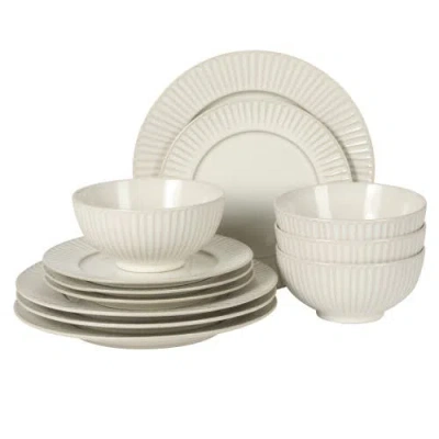 Gibson Elite Soleil 12 Piece Stoneware Plates And Bowls Dinnerware Set In White