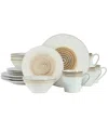 Gibson Elite Spiral Reactive Embossed 16 Piece Dinnerware Set, Service For 4 In Beige
