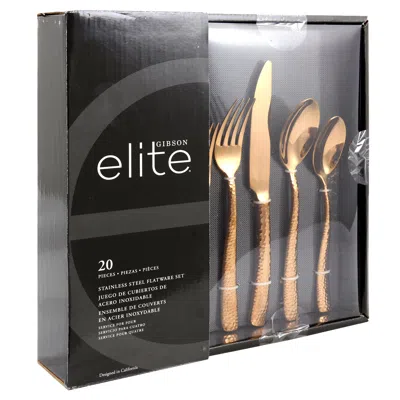 Gibson Elite Stonehenge 20 Piece Flatware Set In Rose Gold