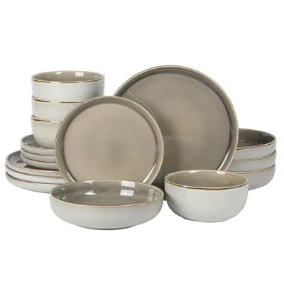 Gibson Elite Sunveil 16 Piece (service For 4) Plates And Bowls Reactive Glaze Round Dishes Stoneware Ceramic Dinn In Brown