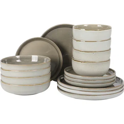 Gibson Elite Sunveil Plates And Bowls Reactive Glaze Round Dishes Stoneware Ceramic Dinnerware Set In Taupe