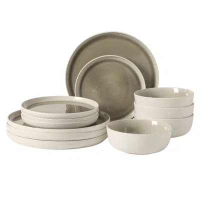 Gibson Elite Tahoe Sunset 12 Piece Stoneware Reactive Glaze (service For 4) Ceramic Plates And Bowls Dinnerware S In Gray