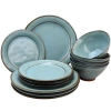 Gibson Elite Terranea 12 Piece Round Terracotta Dinnerware Set In Blue