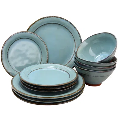 Gibson Elite Terranea 12 Piece Round Terracotta Dinnerware Set In Teal