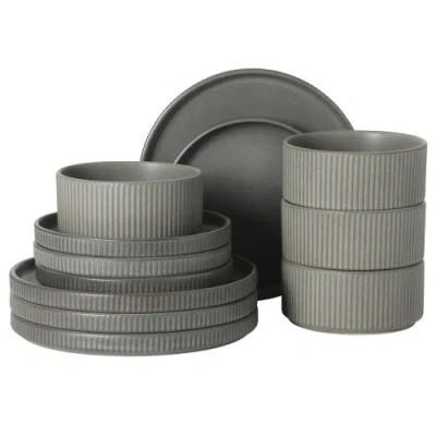 Gibson Elite Townscape Plates And Bowls 12 Piece Dinnerware Set In Gray