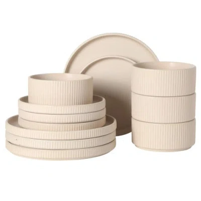 Gibson Elite Townscape Plates And Bowls 12 Piece Dinnerware Set In White