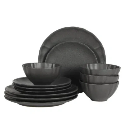 Gibson Elite Vista Rossio 12-piece Scalloped Edge Stoneware Dinnerware Set In Black