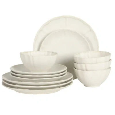 Gibson Elite Vista Rossio 12-piece Scalloped Edge Stoneware Dinnerware Set In White