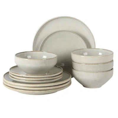 Gibson Elite White Sands Plates And Bowls Sets, Stoneware Dinnerware Sets, Reactive Glaze Dish Set In Gray