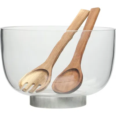 Gibson Elite Wildgreens Glass Salad Bowl Set With Marble Base And Acacia Utensils In Transparent