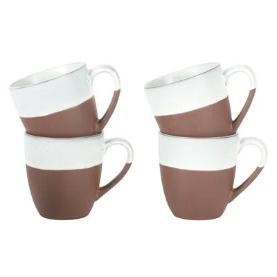 Gibson Elite William Crest 4 Piece Coffee Mug Set, 15oz Stoneware Cups, Reactive Glaze Finish, Round Large Coffee In Ash White