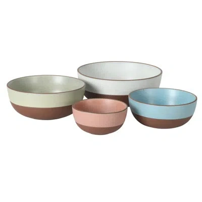 Gibson Elite William Crest 4 Piece Nesting Bowl Set, Round Stoneware Mixing Bowls, Reactive Glaze Finish, 5”, 6.2 In Assorted Colors