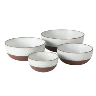 Gibson Elite William Crest 4-piece Reactive Glaze Stoneware Nesting Mixing Bowl Set In White