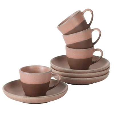 Gibson Elite William Crest 8 Piece Espresso Stoneware Cup And Saucer Set In Pink