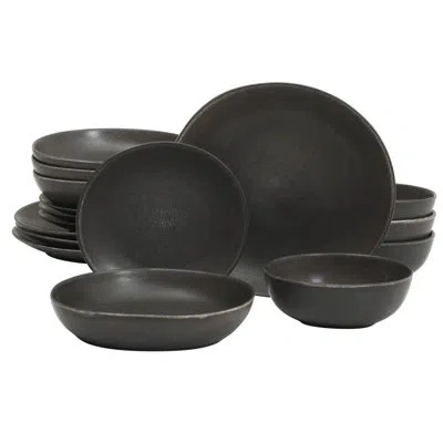 Gibson Elite Zion Mist 16 Piece Stoneware Reactive Glaze (service For 4) Ceramic Plates And Bowls Modern Organic  In Black