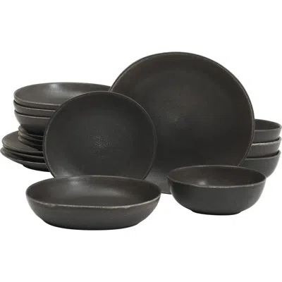 Gibson Elite Zion Mist 16-piece Reactive Glaze Stoneware Dinnerware Set In Black