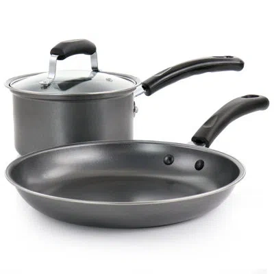 Gibson Everyday Highberry 3 Piece Nonstick Carbon Steel Cookware Set In Grey In Gray