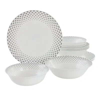 Gibson Glass Dinnerware Set - Service For 4 In White;gray