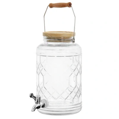 Gibson Home 0.95 Gallon Duval Glass Beverage Dispenser With Wooden Lid And Handle In Transparent