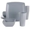 Gibson Home 12 Piece Grayson Melamine Square Dinnerware Set In Gray In Gray