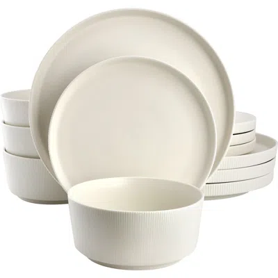 Gibson Home 12 Piece Stoneware Dinnerware Set In White