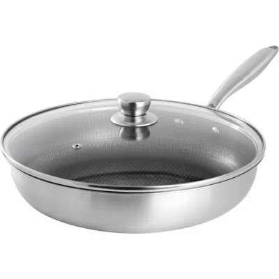 Gibson Home 12in Embossed Interior Stainless Steel Frying Pan W/lid In Silver