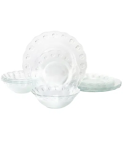 Gibson Home 12pc Apple Delight Textured Glass Dinnerware Set In White