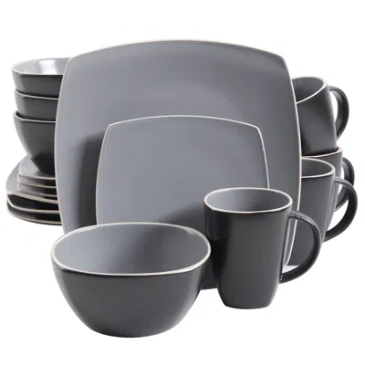 Gibson Home 16 Piece Soft Square Stoneware Dinnerware Set In Grey Matte