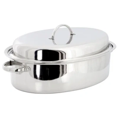 Gibson Home 18 Inch Oval Stainless Steel Roaster Pan With Lid In Silver