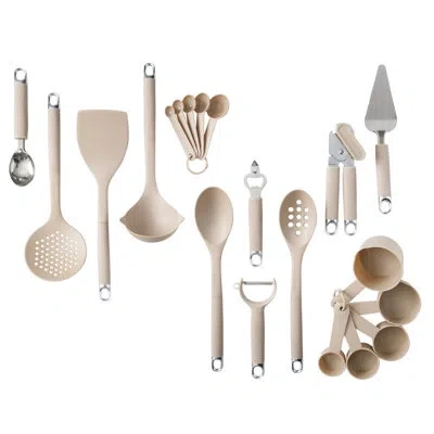 Gibson Home 20-piece Kitchen Gadget & Tool Set – Nylon Cooking Utensils With Spatulas, Ladle, Skimmer, Serving S In Brown