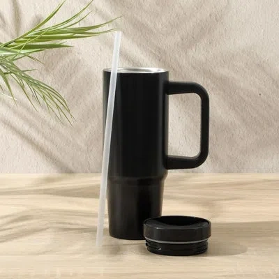 Gibson Home 29oz Marina Stainless Steel Thermal Tumbler With Side Handle And Straw In Black
