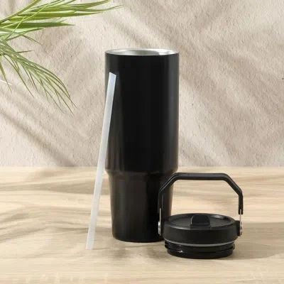 Gibson Home 29oz Marina Stainless Steel Thermal Tumbler With Top Handle And Folding Straw In Black