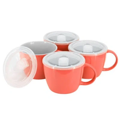 Gibson Home 4 Piece 25 Ounce Stoneware Soup Cup Set With Lid In Red