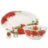 Gibson Home 4 Piece Ceramic Serving Set In White With Poinsettia Decorations In Multi