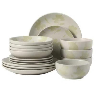Gibson Home Admiral Hall 16-piece Floral Stoneware Dinnerware Set In Green