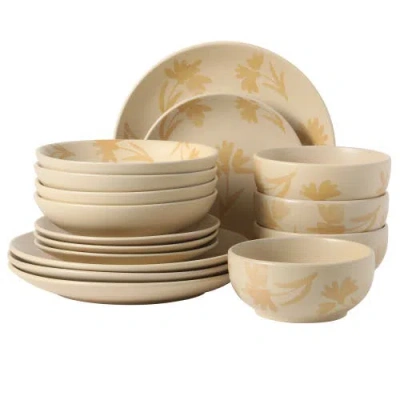 Gibson Home Admiral Hall 16-piece Floral Stoneware Dinnerware Set In Brown
