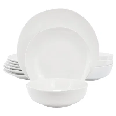 Gibson Home Aspen Drift 12 Piece Organic Round Ceramic Dinnerware Set In White
