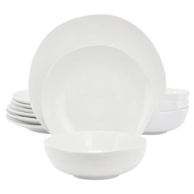 Gibson Home Aspen Drift 12 Piece Organic Round Ceramic Dinnerware Set In White