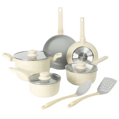 Gibson Home Barnsdall 10 Piece Premium Pfa Free Ceramic Nonstick Pots And Pans Aluminum Cookware Set W/ Kitchen  In Cream