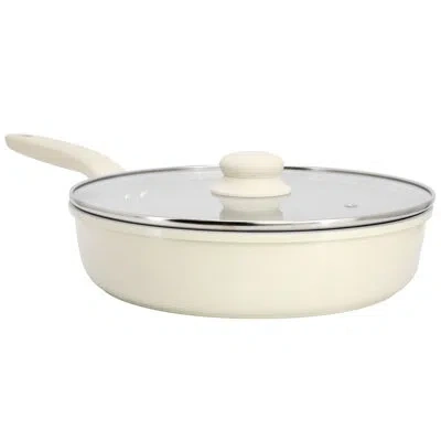 Gibson Home Barnsdall 11 Inch 4 Quart Ceramic Nonstick Alimunium Saute Pan With Lid In Cream