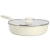 Gibson Home Barnsdall 11 Inch 4 Quart Ceramic Nonstick Alimunium Saute Pan With Lid In Cream In Neutral