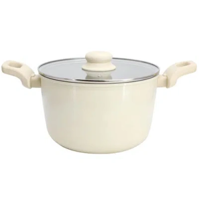 Gibson Home Barnsdall 5 Quart Ceramic Nonstick Aluminum Stock Pot With Lid In Cream In Neutral