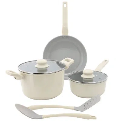Gibson Home Barnsdall 7 Piece Ceramic Nonstick Aluminum Cookware Set In Linen In Cream