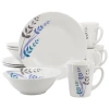 Gibson Home Blue Leaves 12 Piece Round Fine Ceramic Decorated Dinnerware Set In White