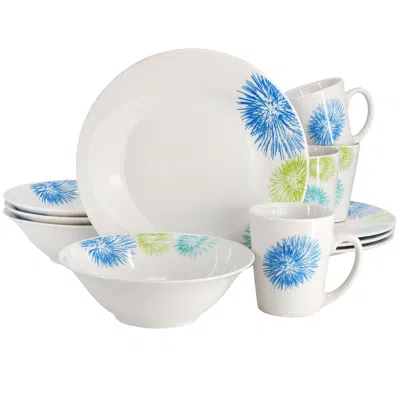 Gibson Home Blue Meadow 12 Piece Fine Ceramic Dinnerware Set In White With Colored Accents