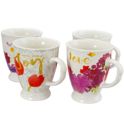 GIBSON HOME GIBSON HOME BOLD FLORAL 17.4 OZ CUP SET, SET OF 4 ASSORTED DESIGNS