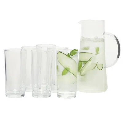 Gibson Home Boozy Brunch 7 Piece Glass Pitcher & Tumbler Set – 1.5l Pitcher With Six 13–14oz Tumblers Drinkware  In Clear